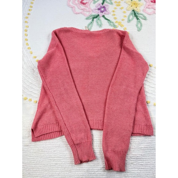 Aeropostale Women's V-Neck Knit Sweater Coral Pink Cable Stitch Medium - Picture 6 of 10